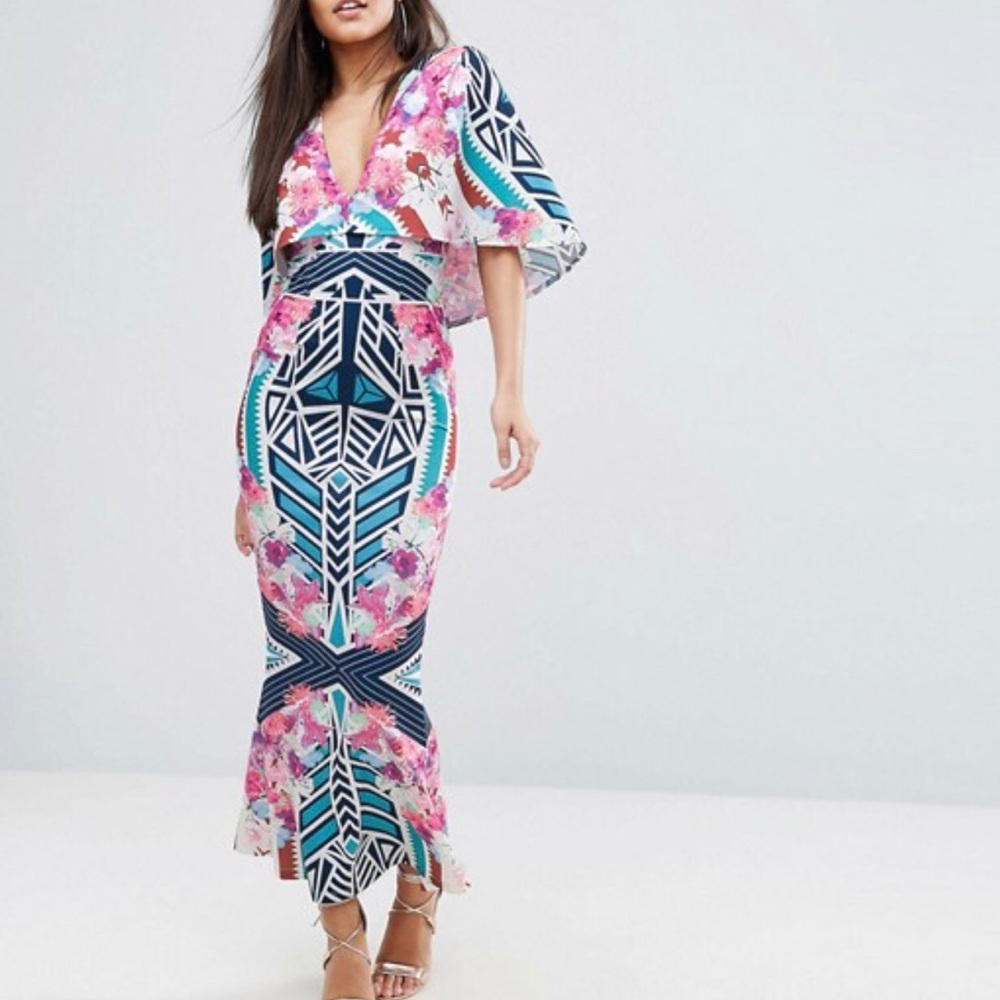 NWT ASOS Exclusive Line Cape Detail Maxi Dress